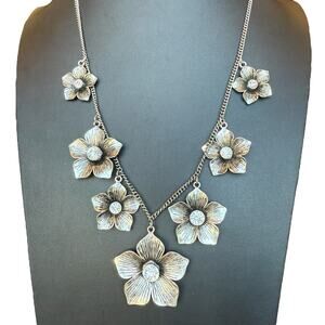 Jules B. Silver Tone Dangle Drop Flower Rhinestone Necklace 23" to 26" w/Ext.